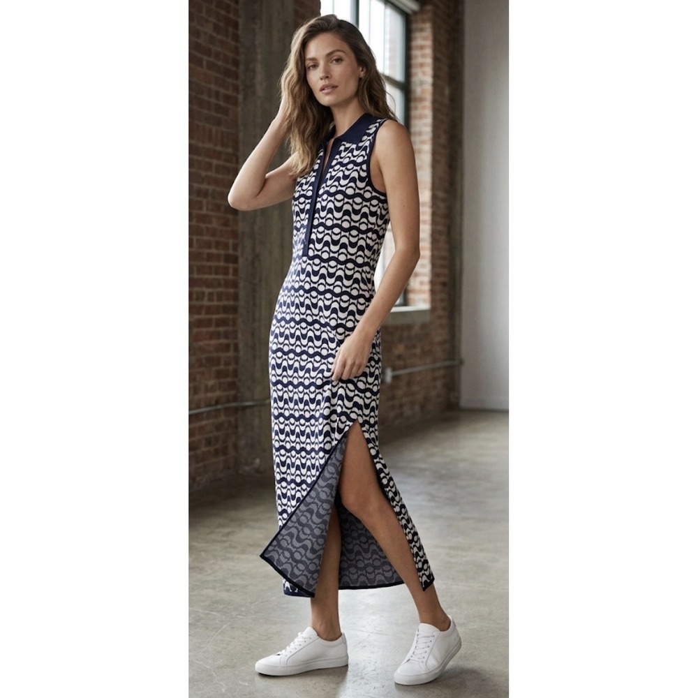 House of Harlow 1960 Size Medium Knit Polo Midi Dress Abstract